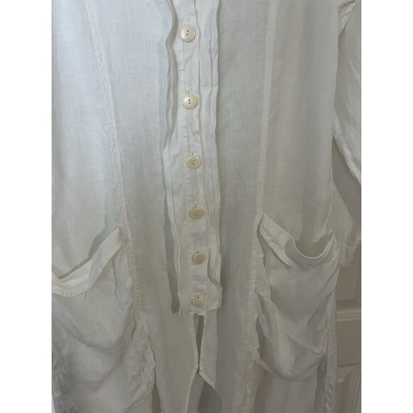 Grizas Linen Dress Size S Button Front Lagenlook Minimalist Ruched Bubble Pocket - Picture 9 of 12